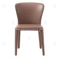 Italian minimalist brown leather armrest dining chairs